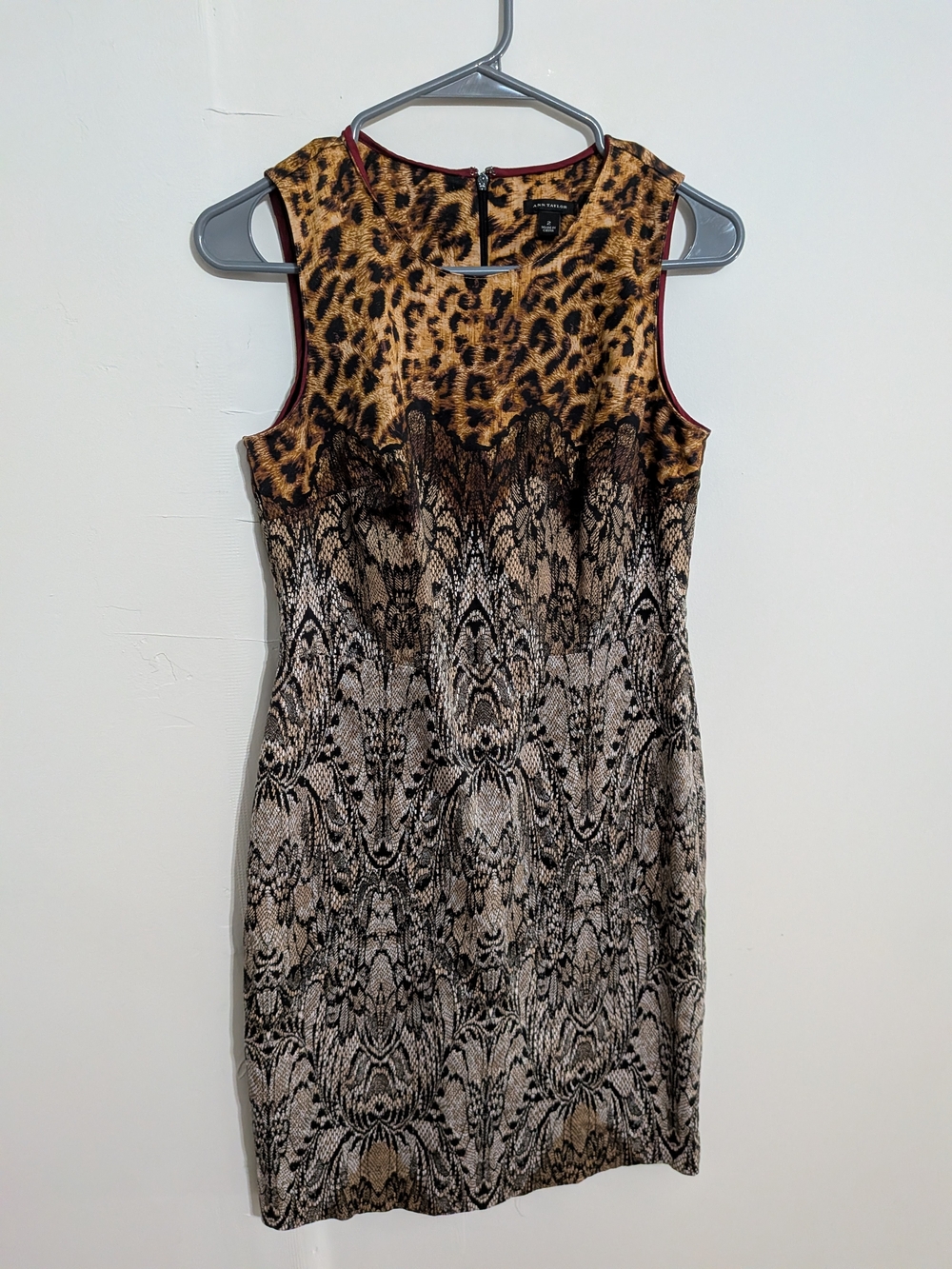 Ann Taylor Sheath Midi Leopard And Lace Print Dress